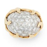 A DIAMOND COCKTAIL RING in 18ct yellow and white gold, of bombe design, set allover with round cut