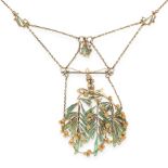 AN ART NOUVEAU ENAMEL NECKLACE, POSSIBLY BY GEORGES ANDREY in 18ct yellow gold, designed as a series
