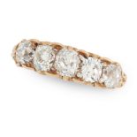 AN ANTIQUE DIAMOND DRESS RING in 18ct yellow gold, set with five graduated old cut diamonds