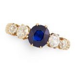 AN ANTIQUE SAPPHIRE AND DIAMOND RING, EARLY 20TH CENTURY in 18ct yellow gold, set with an oval cut