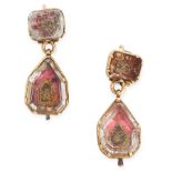 A PAIR OF ANTIQUE STUART CRYSTAL MOURNING EARRINGS, 18TH CENTURY in high carat yellow gold, each