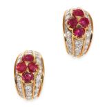 A PAIR OF VINTAGE RUBY AND DIAMOND CLIP EARRINGS, VAN CLEEF & ARPELS in 18ct yellow gold, each of