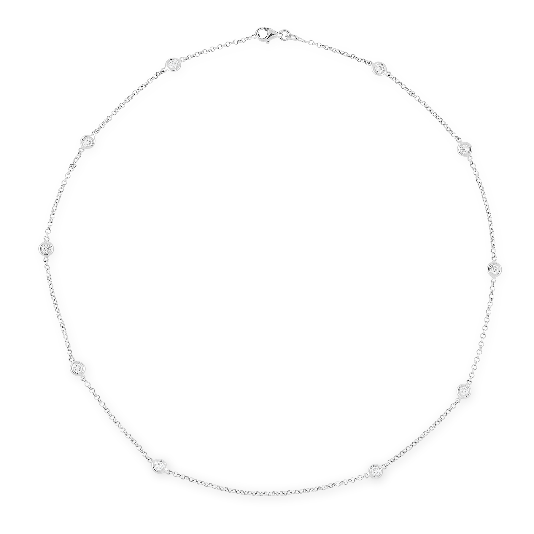 A DIAMOND CHAIN NECKLACE in 18ct white gold, set with ten round cut diamonds totalling 1.0 carat,