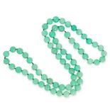 A JADEITE BEAD NECKLACE comprising a single row of sixty-six polished jade beads of 12.1mm, 152.2g.
