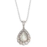 AN ANTIQUE DIAMOND PENDANT set with a pear shaped old cut diamond of 1.10 carats, suspended within a