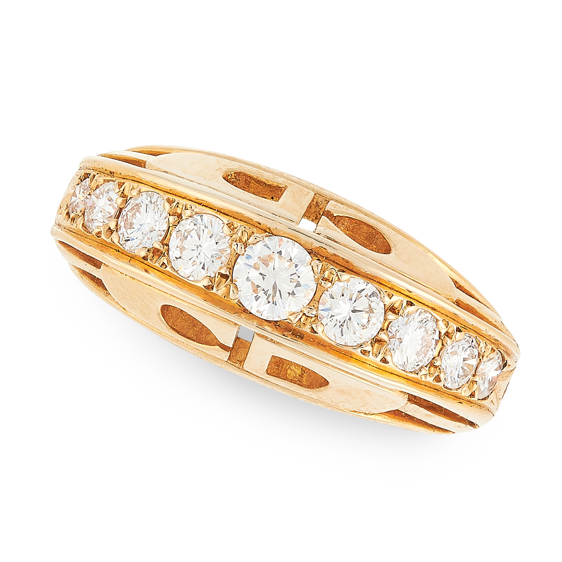 A DIAMOND DRESS RING, DIOR in 18ct yellow gold, set with a row of round cut diamonds totalling 1.