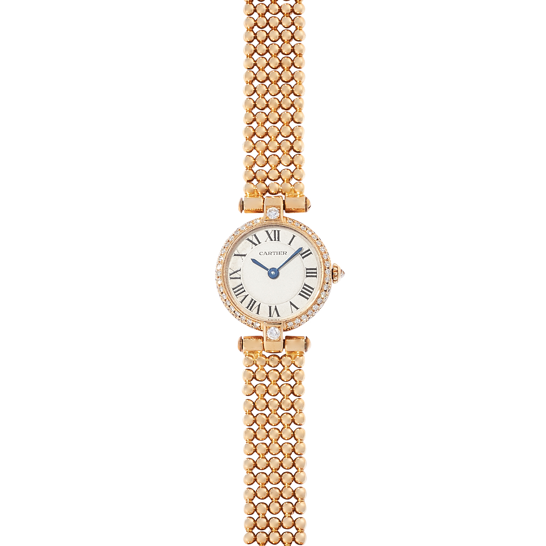 A DIAMOND VENDOME WATCH, CARTIER in 18ct yellow gold, with round cut diamond set bezel, on