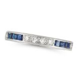 A SAPPHIRE AND DIAMOND ETERNITY RING set with alternating round cut diamonds and step cut sapphires,