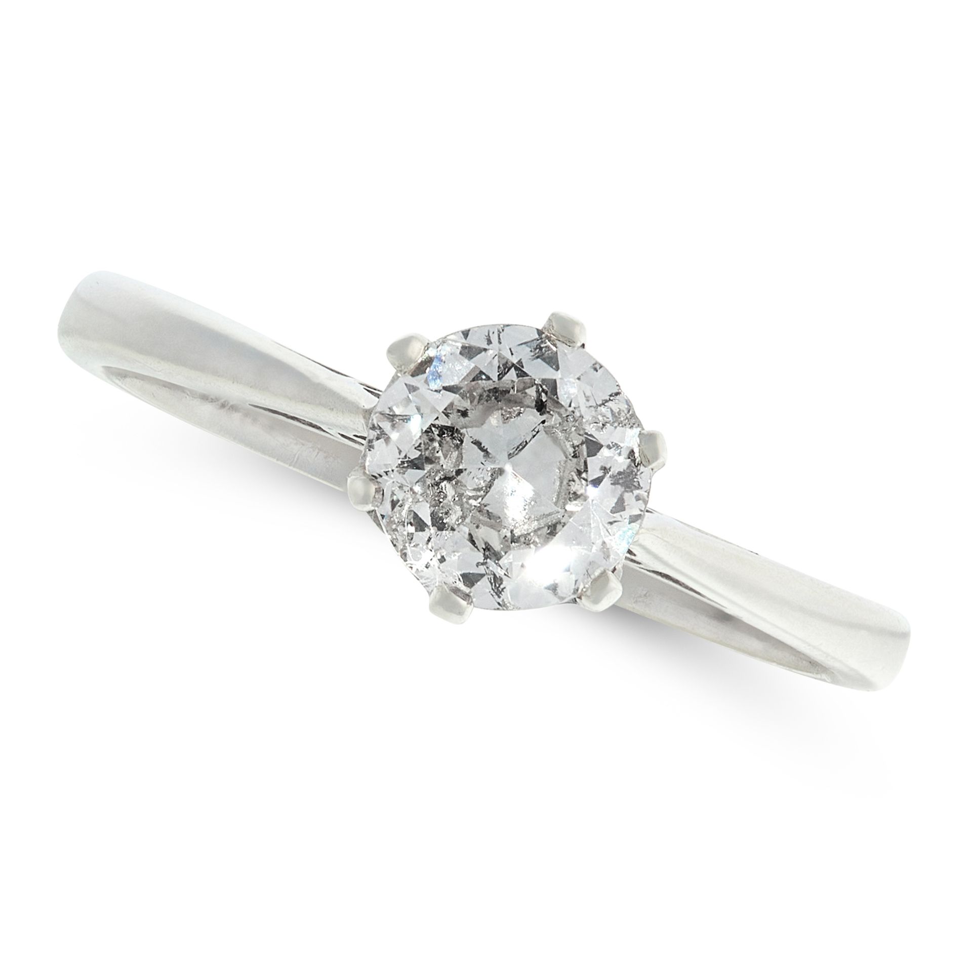 A SOLITAIRE DIAMOND RING set with an old European cut diamond of 0.55 carats to a tapering band,