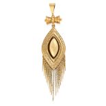 AN ANTIQUE MOURNING LOCKET TASSEL PENDANT, 19TH CENTURY in yellow gold, the nanette body decorated