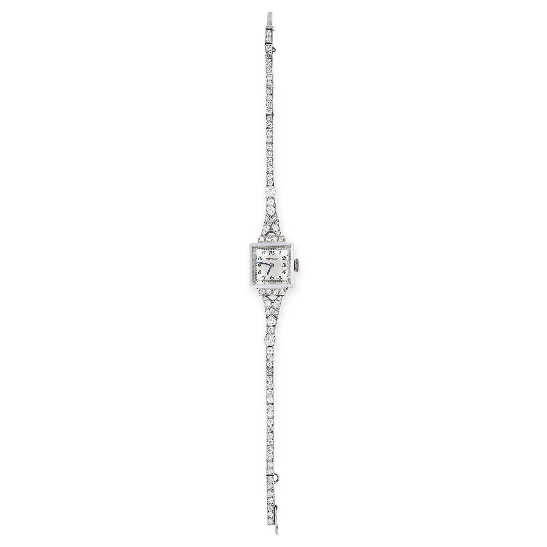 AN ART DECO DIAMOND COCKTAIL WATCH, MOVADO set with European cut diamonds to the bracelet and - Image 2 of 2