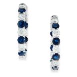 A PAIR OF SAPPHIRE AND DIAMOND HOOP EARRINGS in 18ct white gold, set with alternating round cut