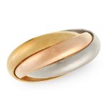 A TRINITY DE CARTIER RING, CARTIER in 18ct white, yellow and rose gold, comprising of three