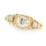 AN ANTIQUE DIAMOND DRESS RING, 19TH CENTURY in high carat yellow gold, set with three old cut