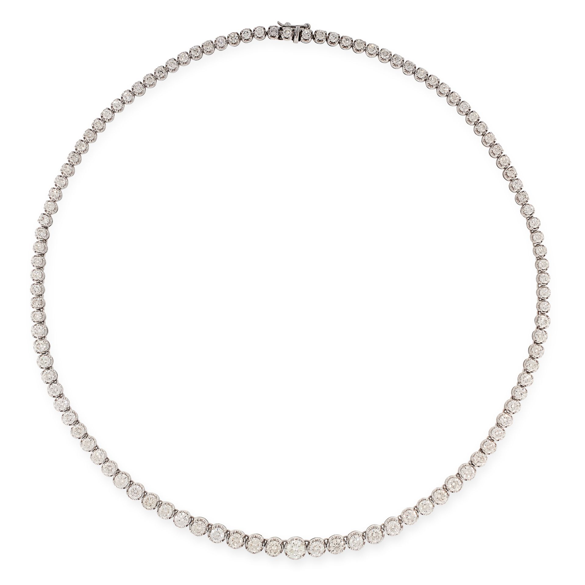 A 14.50 CARAT DIAMOND RIVIERE NECKLACE in 18ct white gold, comprising a single row of graduated
