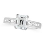 A 1.23 CARAT DIAMOND SOLITAIRE RING in 18ct white gold, set with an emerald cut diamond of 1.23