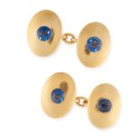 A PAIR OF SAPPHIRE CUFFLINKS in 18ct yellow gold, each formed of two oval faces, set with four round