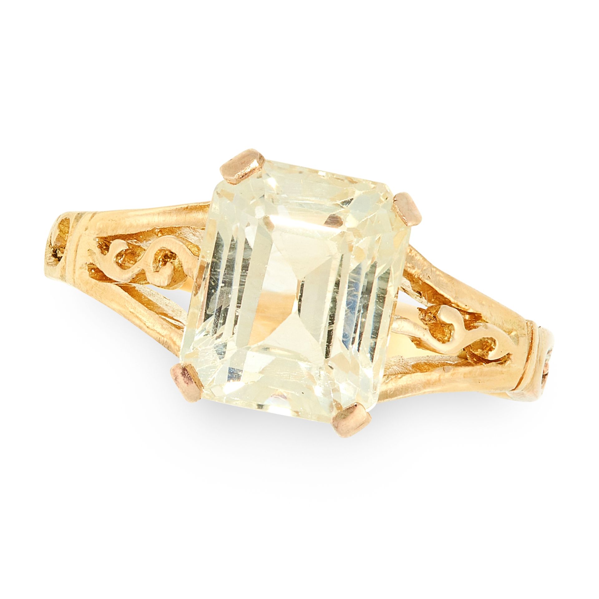 A YELLOW SAPPHIRE DRESS RING in yellow gold, set with an emerald cut yellow sapphire of 3.60 carats,