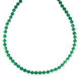 A JADE BEAD NECKLACE comprising of a single row of jade beads 11.5mm in diameter, 86.0cm, 155.0g.
