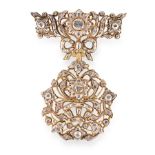 AN ANTIQUE DIAMOND BROOCH, PORTUGUESE CIRCA 1800 the foliate openwork body jewelled with rose cut