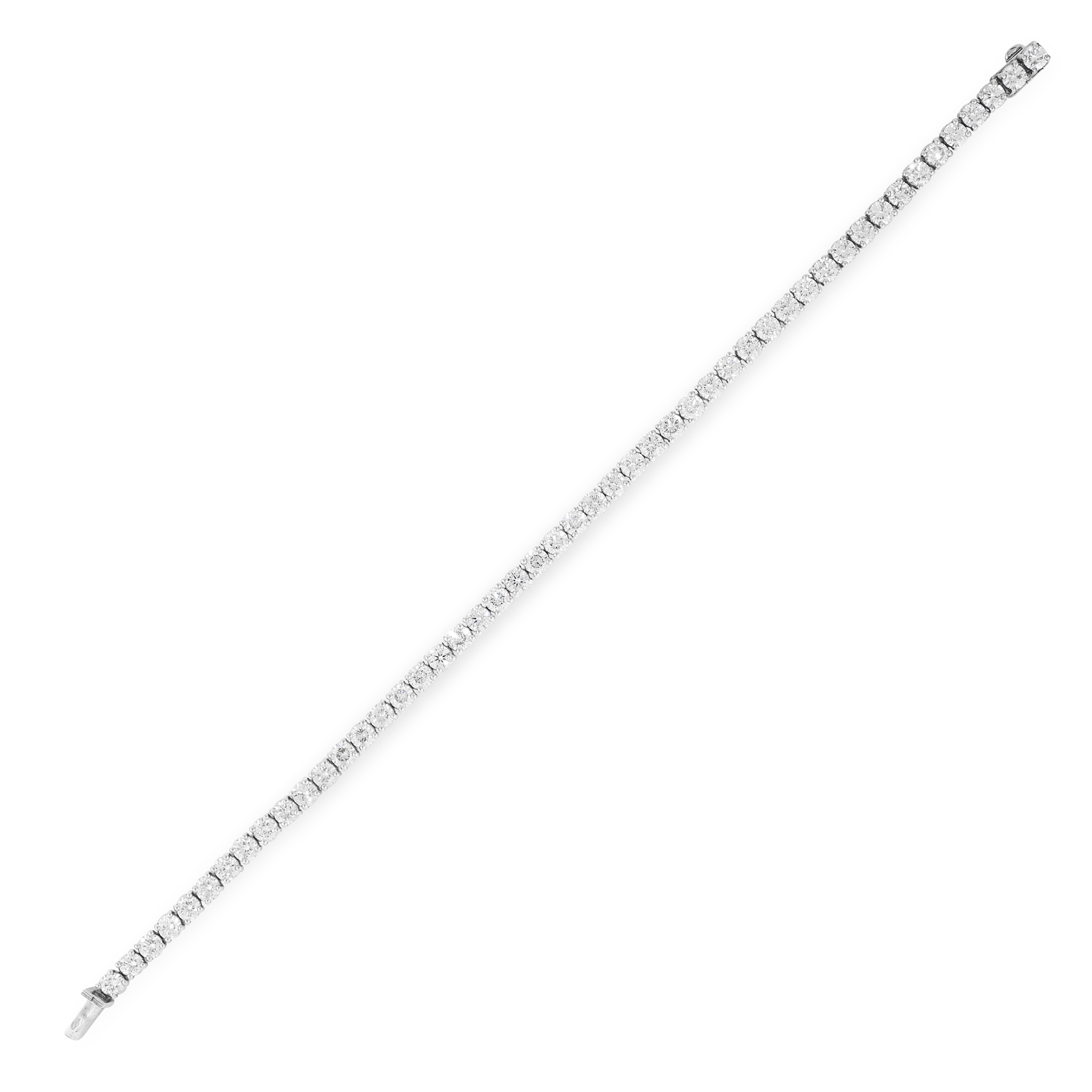 A DIAMOND LINE BRACELET in 18ct white gold, set with forty nine round cut diamonds, totalling 7.84