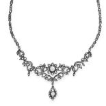 AN ANTIQUE DIAMOND NECKLACE, DUTCH 19TH CENTURY in yellow gold and silver, the scrolling foliate