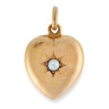 AN ANTIQUE PEARL HEART PENDANT in 15ct yellow gold, in the form of a heart set with a pearl, stamped