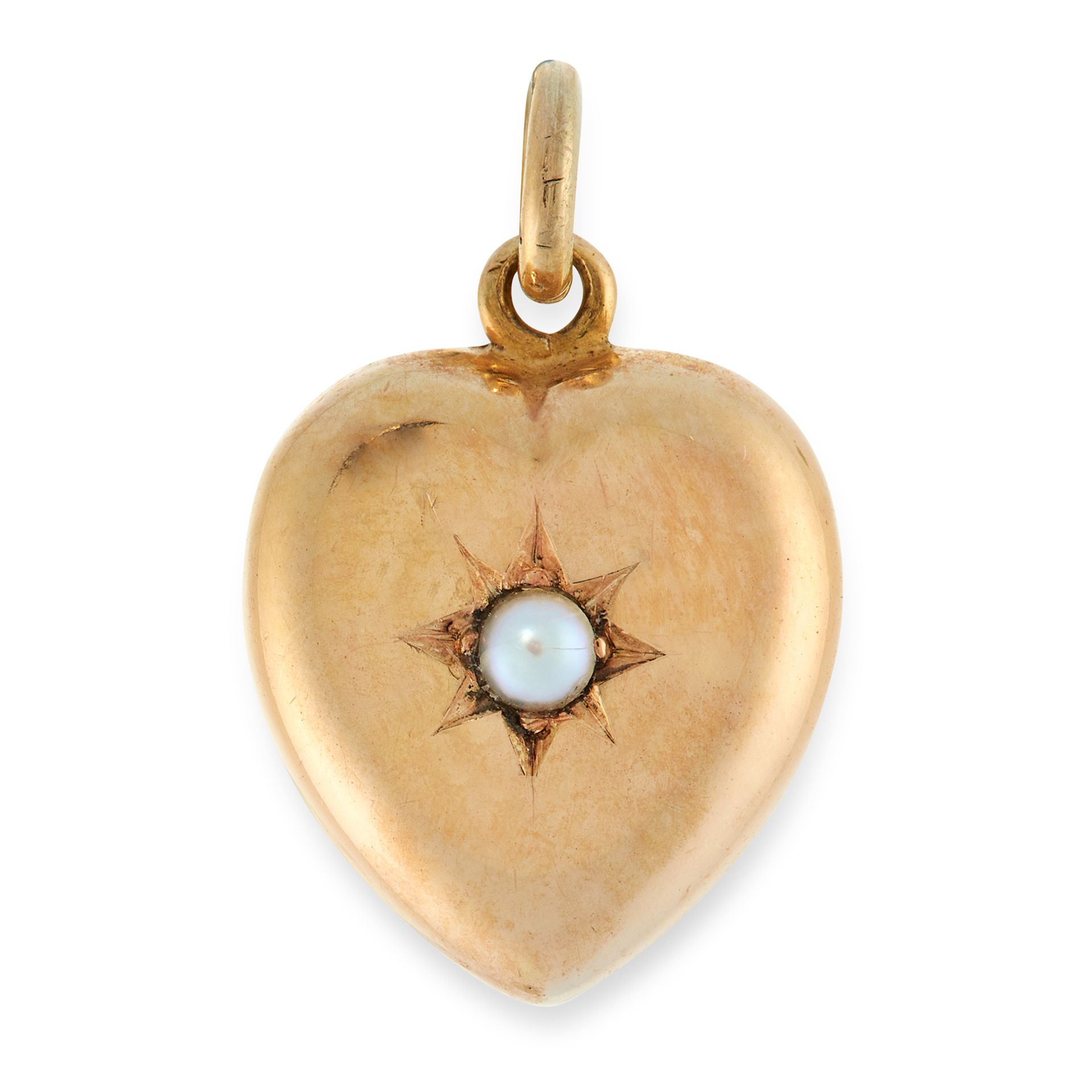 AN ANTIQUE PEARL HEART PENDANT in 15ct yellow gold, in the form of a heart set with a pearl, stamped