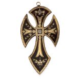 AN ANTIQUE PIQUE TORTOISESHELL CROSS PENDANT designed as a cross carved from tortoiseshell, inlaid