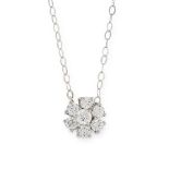 A DIAMOND CLUSTER PENDANT NECKLACE in 18ct white gold, set with a cluster of seven round cut