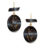A PAIR OF ANTIQUE BANDED AGATE INSECT EARRINGS each formed of an oval piece of banded agate with