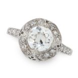 AN ART DECO DIAMOND RING, EARLY 20TH CENTURY set with a central old cut diamond of 1.31 carats,