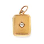 AN ANTIQUE DIAMOND MOURNING LOCKET PENDANT in yellow gold, of rounded rectangular form, set with