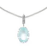 AN AQUAMARINE AND DIAMOND PENDANT AND CHAIN set with a mixed oval cut aquamarine of 17.91 carats