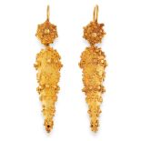 A PAIR OF ANTIQUE DROP EARRINGS, 19TH CENTURY in high carat yellow gold, the tapering body of each
