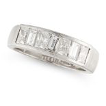 A DIAMOND HALF ETERNITY RING in platinum, the band half set with alternating baguette and radiant