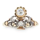 AN ANTIQUE DIAMOND RING, LATE 18TH CENTURY in yellow gold and silver, set with a principal rose