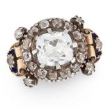 AN ANTIQUE DIAMOND AND ENAMEL RING, 19TH CENTURY in high carat yellow gold and silver, set with an