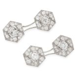 A PAIR OF DIAMOND CUFFLINKS, EARLY 20TH CENTURY each comprising two hexagonal faces, set with a