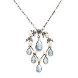 AN AQUAMARINE, PEARL AND DIAMOND PENDANT NECKLACE, EARLY 20TH CENTURY set with a central pear cut