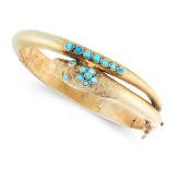 AN ANTIQUE TURQUOISE MOURNING LOCKET SNAKE BANGLE, 19TH CENTURY designed as the body of a snake