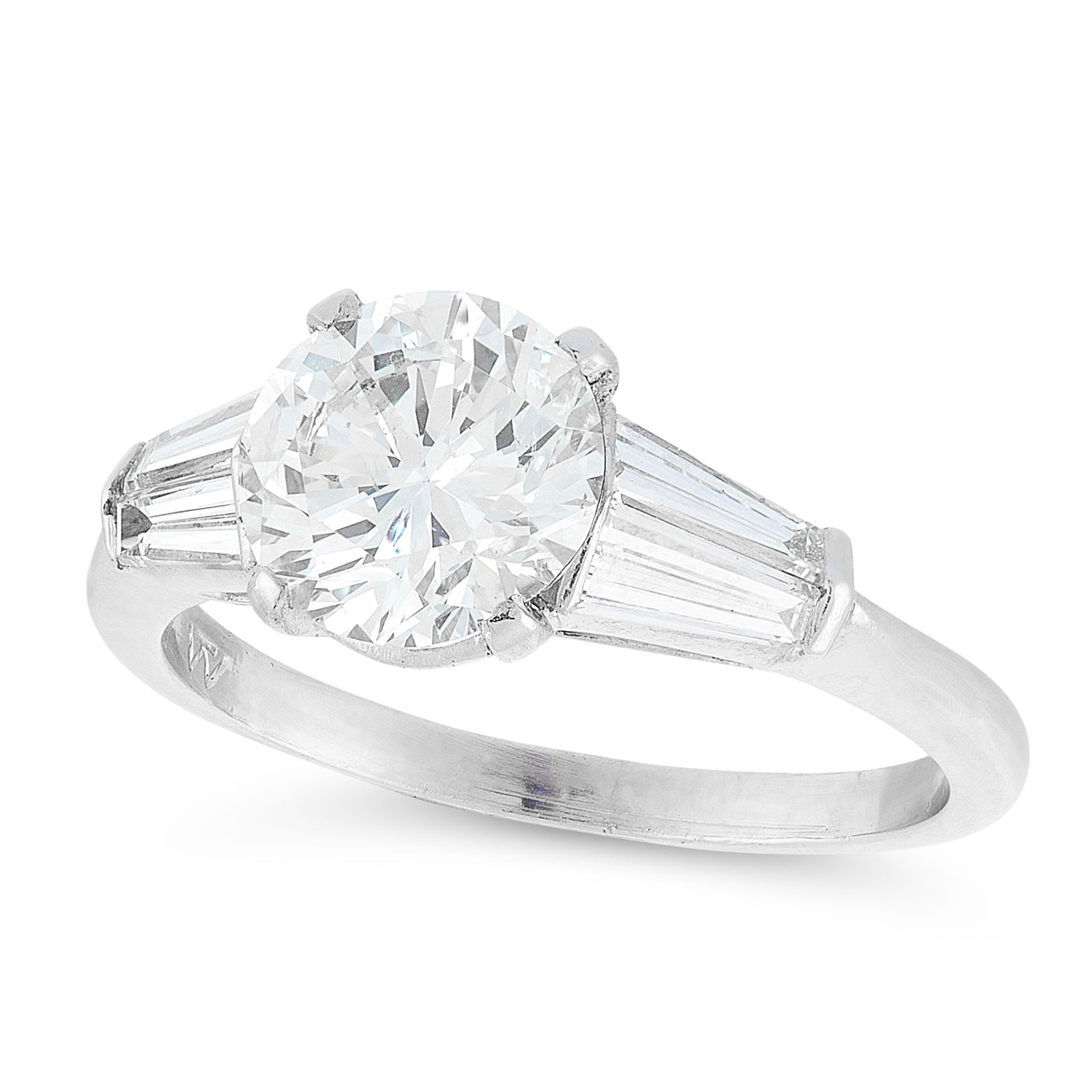 A SOLITAIRE DIAMOND RING in platinum, set with a round cut diamond of 1.53 carats, between shoulders - Bild 2 aus 2