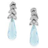 A PAIR OF AQUAMARINE AND DIAMOND EARRINGS, ASPREY in 18ct white gold, each set with a briolette