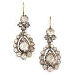 A PAIR OF ANTIQUE DIAMOND EARRINGS, 19TH CENTURY in yellow gold and silver, each set with a rose cut