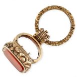 AN ANTIQUE GEORGIAN CARNELIAN FOB SEAL, EARLY 19TH CENTURY in yellow gold, set with a polished piece