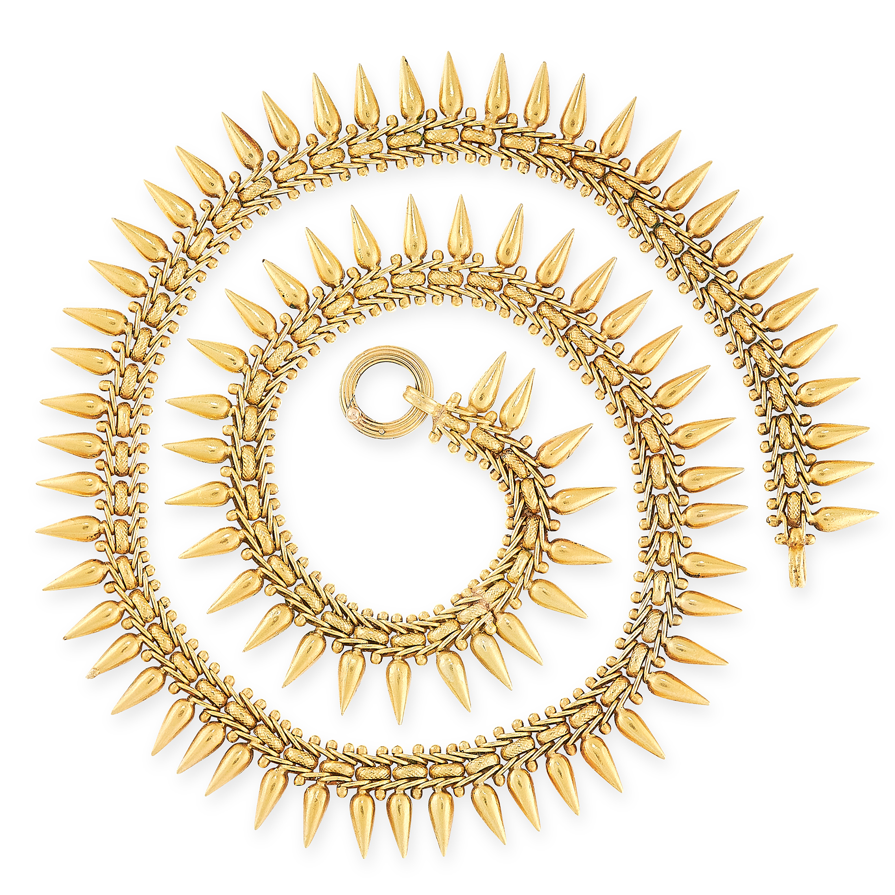 AN ANTIQUE GOLD COLLAR NECKLACE, 19TH CENTURY in yellow gold, in the Etruscan revival manner, formed