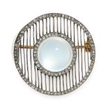 AN ANTIQUE MOONSTONE AND DIAMOND BROOCH, CIRCA 1900 set with a central circular cabochon moonstone