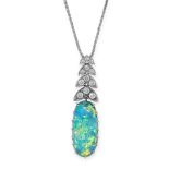 AN OPAL AND DIAMOND PENDANT AND CHAIN, ASPREY & CO in 18ct white gold, set with an elongated oval