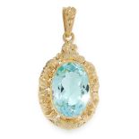 AN AQUAMARINE PENDANT in 14ct yellow gold, set with an oval cut aquamarine of 4.37 carats within a