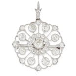 AN ANTIQUE DIAMOND PENDANT / BROOCH, EARLY 20TH CENTURY set with a central old cut diamond within